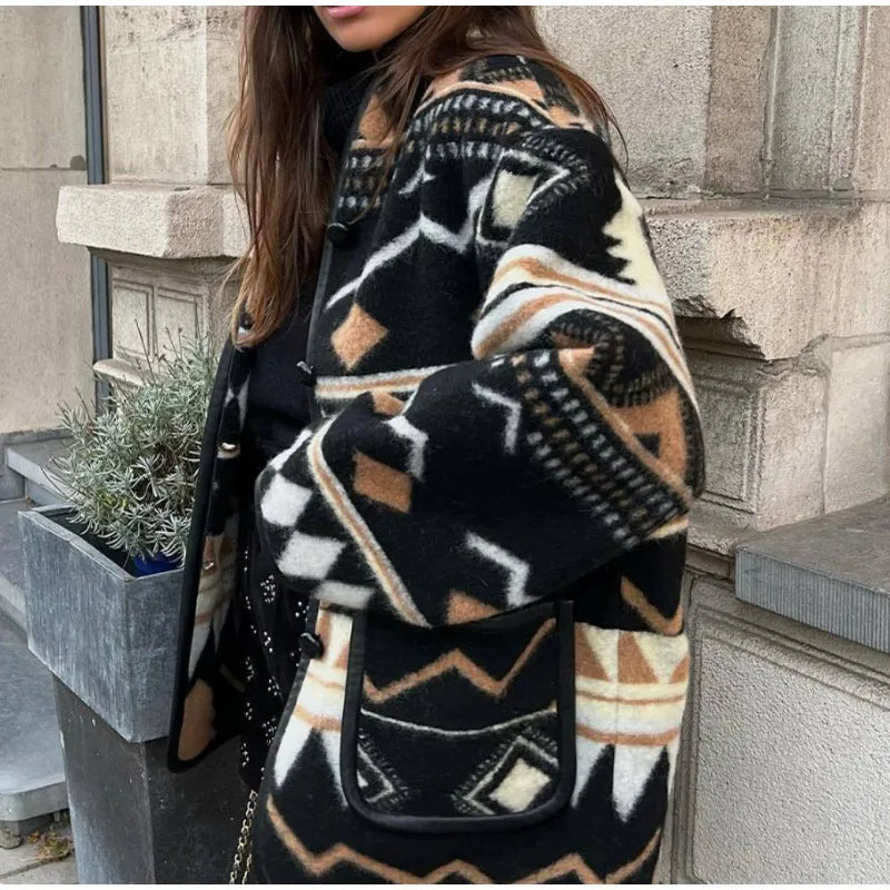 Bianca - Strickjacke aus Fleece mit geometrischem Muster