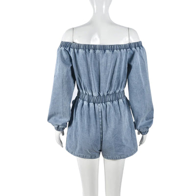 Carina - Schulterfreier Denim-Playsuit mit Taillenzug