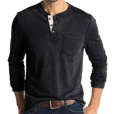 Denzel - Lässiges Henley-Langarmshirt mit Tasche