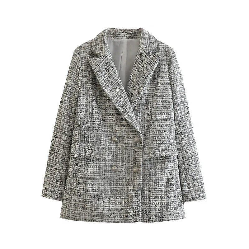 Gabrielle - Schicker Tweed-Longblazer mit doppelter Knopfleiste