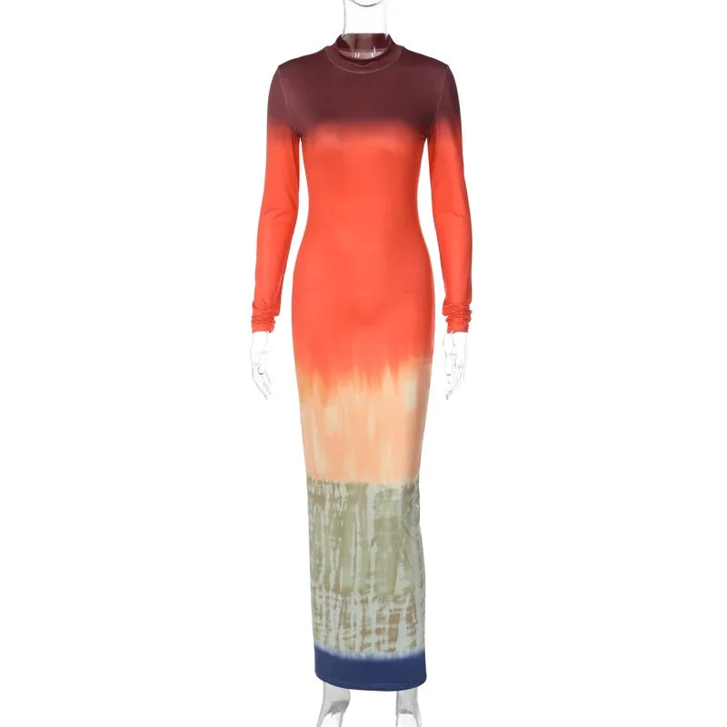 Sienna - Rollkragen Bodycon-Maxikleid mit Batikmuster