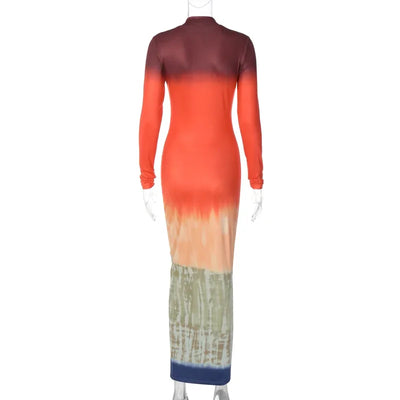 Sienna - Rollkragen Bodycon-Maxikleid mit Batikmuster