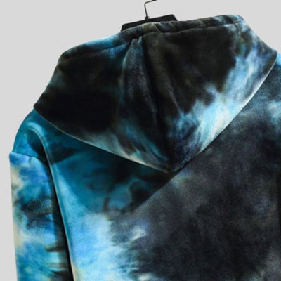 Azure - Lässiger Tie Dye Samt Fleece Hoodie mit Fronttasche