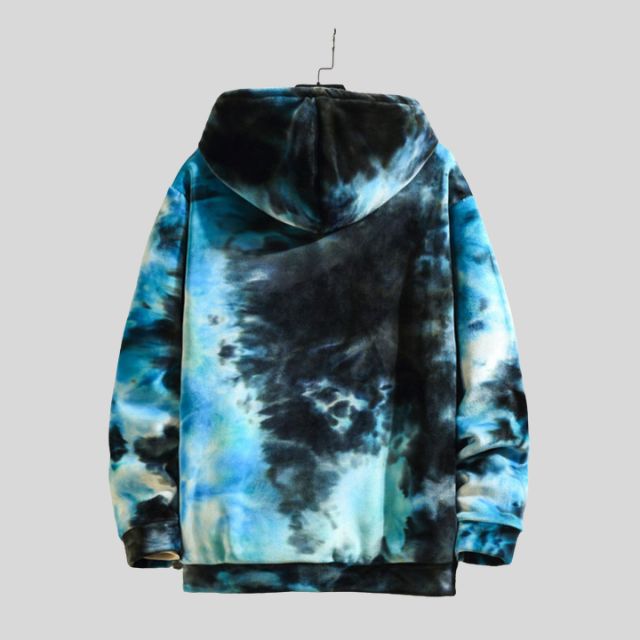 Azure - Lässiger Tie Dye Samt Fleece Hoodie mit Fronttasche