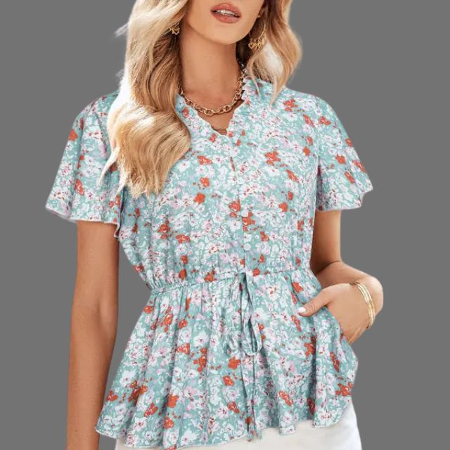 Eleanor - Florale Peplum-Bluse mit V-Ausschnitt