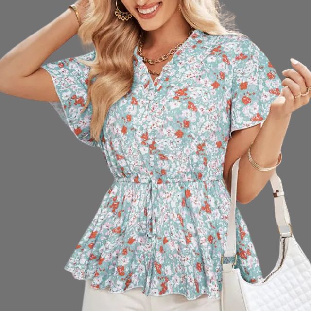 Eleanor - Florale Peplum-Bluse mit V-Ausschnitt