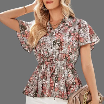 Eleanor - Florale Peplum-Bluse mit V-Ausschnitt