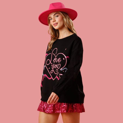 Eloise- Pailletten-Sweatshirt mit Love You Grafik