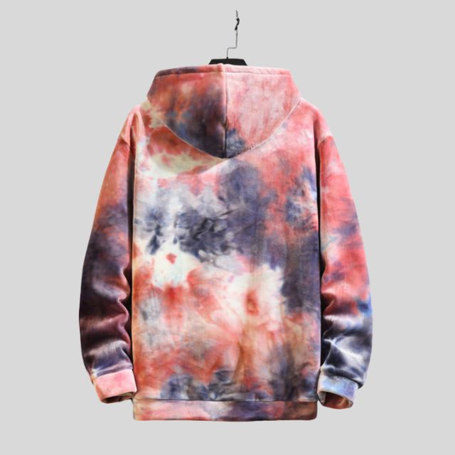 Azure - Lässiger Tie Dye Samt Fleece Hoodie mit Fronttasche