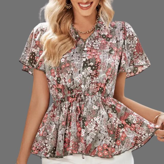 Eleanor - Florale Peplum-Bluse mit V-Ausschnitt