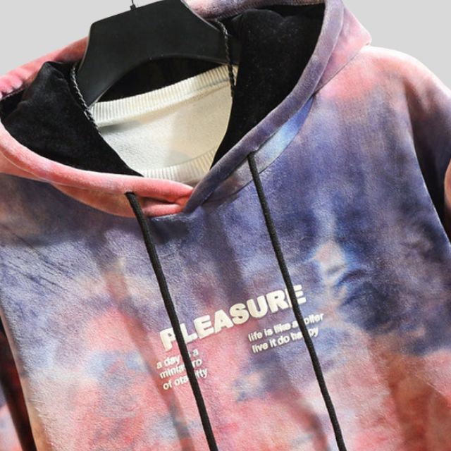 Azure - Lässiger Tie Dye Samt Fleece Hoodie mit Fronttasche