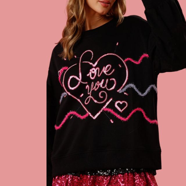 Eloise- Pailletten-Sweatshirt mit Love You Grafik