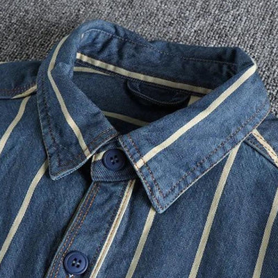 Logan - Gestreifte Denim-Hemdjacke mit aufgesetzten Taschen