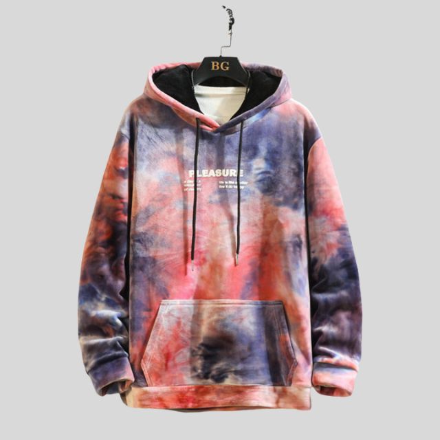 Azure - Lässiger Tie Dye Samt Fleece Hoodie mit Fronttasche