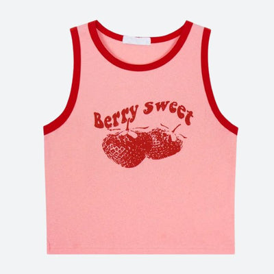 Rhea - Berry Sweet Grafik-Crop-Top mit Kontrastbesatz