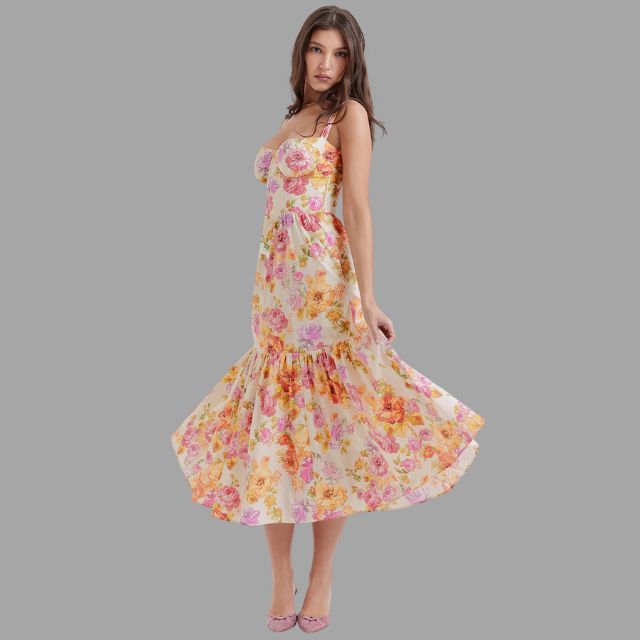 Clara - Midikleid mit Blumenprint und eckigem Ausschnitt