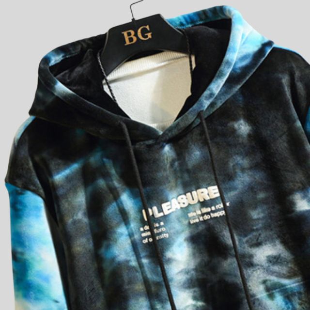 Azure - Lässiger Tie Dye Samt Fleece Hoodie mit Fronttasche