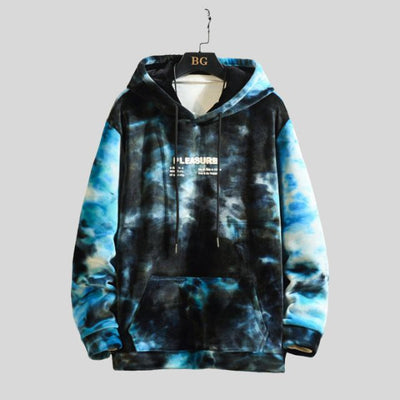 Azure - Lässiger Tie Dye Samt Fleece Hoodie mit Fronttasche