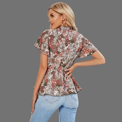 Eleanor - Florale Peplum-Bluse mit V-Ausschnitt