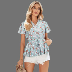 Eleanor - Florale Peplum-Bluse mit V-Ausschnitt