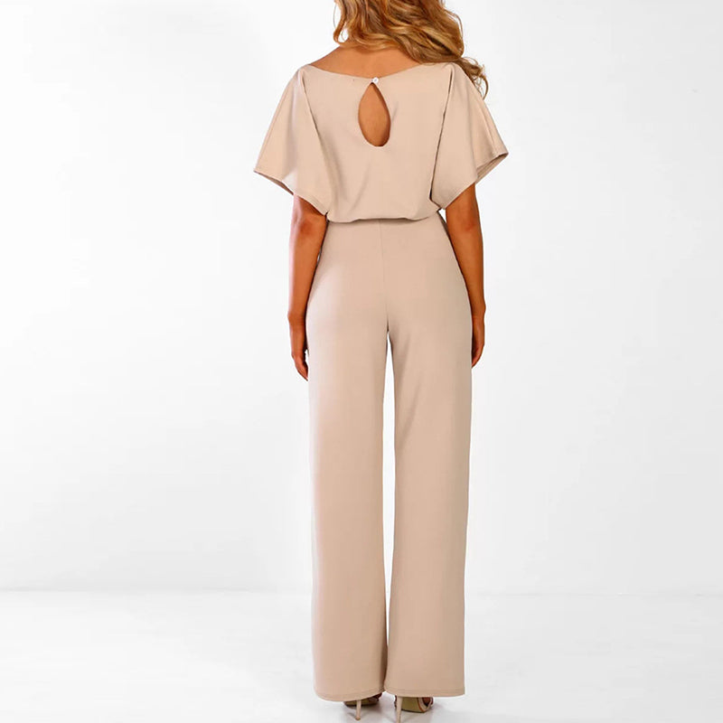 beige Jumpsuit Damen Rückenansicht 