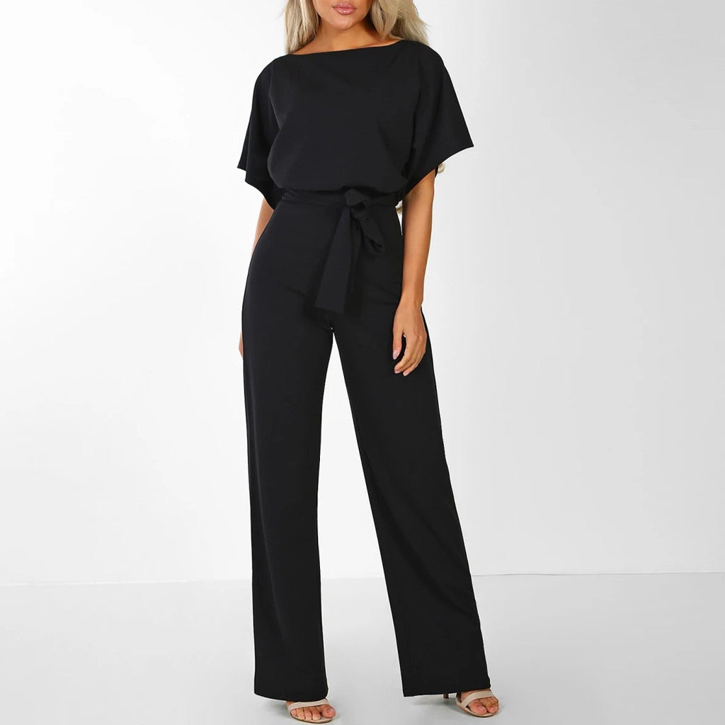 schwarzer Jumpsuit Damen Vorderansicht 