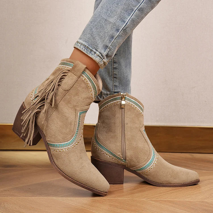 Steph - Stiefeletten mit Fransen - Western-Charme