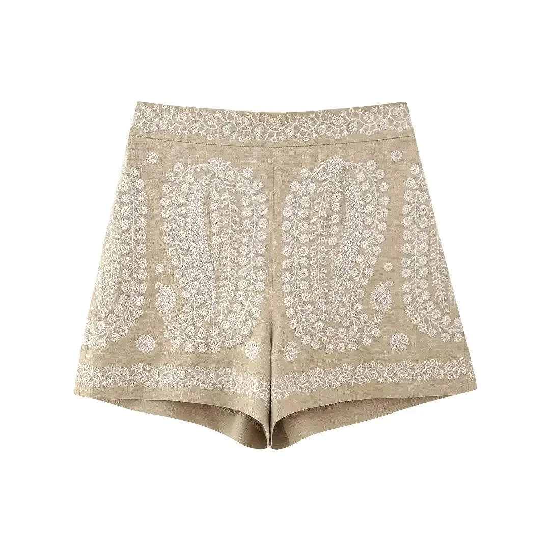 Isabella - Bestickte High-Waist-Shorts