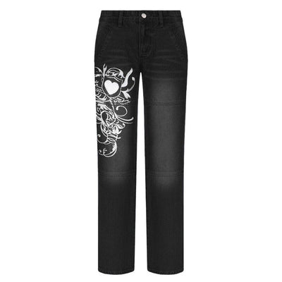 Skyler - Hochgeschnittene Jeans mit Seitlichem Blumenmuster