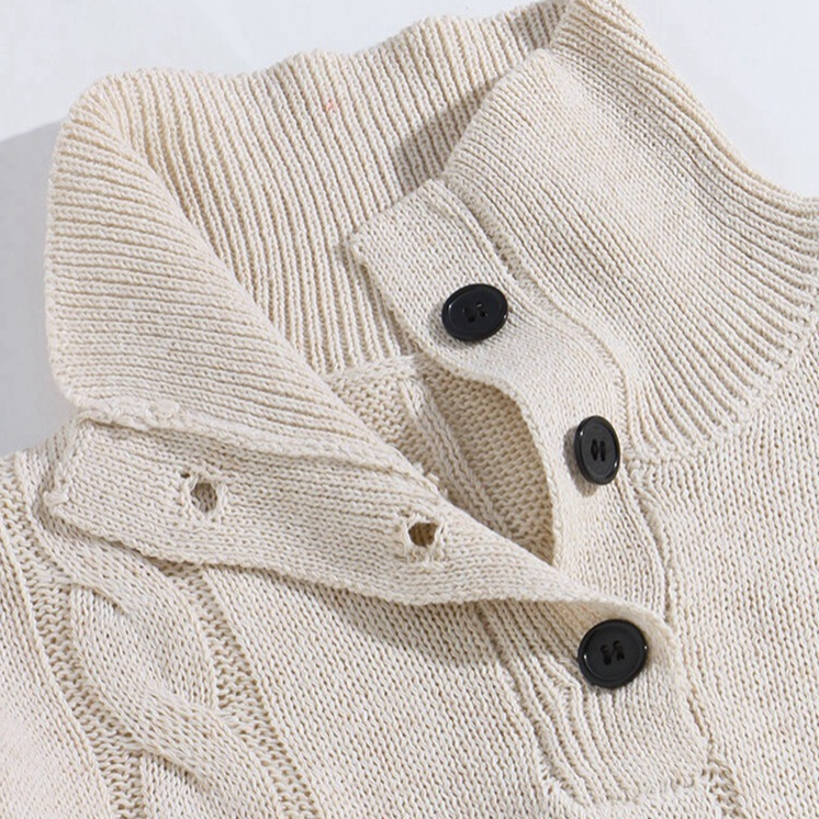 Elliot - Strukturierter Strick-Henley-Pullover mit Knopfdetail