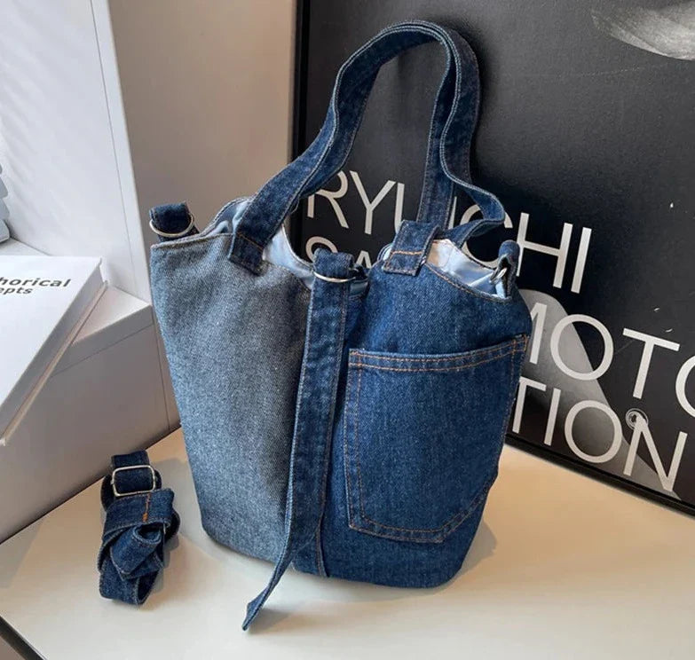 Bianca - Lässige Denim-Schultertasche mit Patchwork-Design