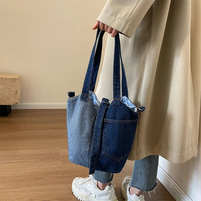 Bianca - Lässige Denim-Schultertasche mit Patchwork-Design