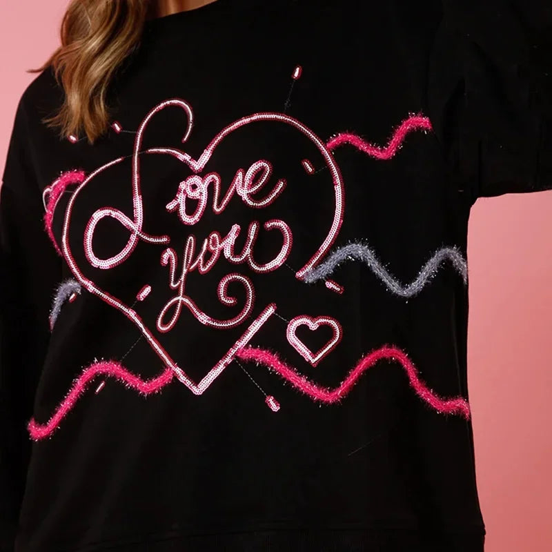 Eloise- Pailletten-Sweatshirt mit Love You Grafik